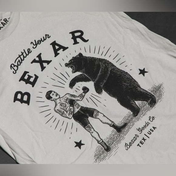 Bexar Goods Co Battle Your BEXAR Bear Graphic Tee L Indie Retro Texas Made - Picture 4 of 7